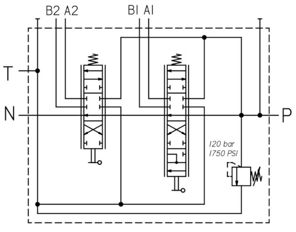 Einhebelsteuerventil 45 l/min; dw/dw+S; 2000 mm Seilzug; inkl. Verschraubung